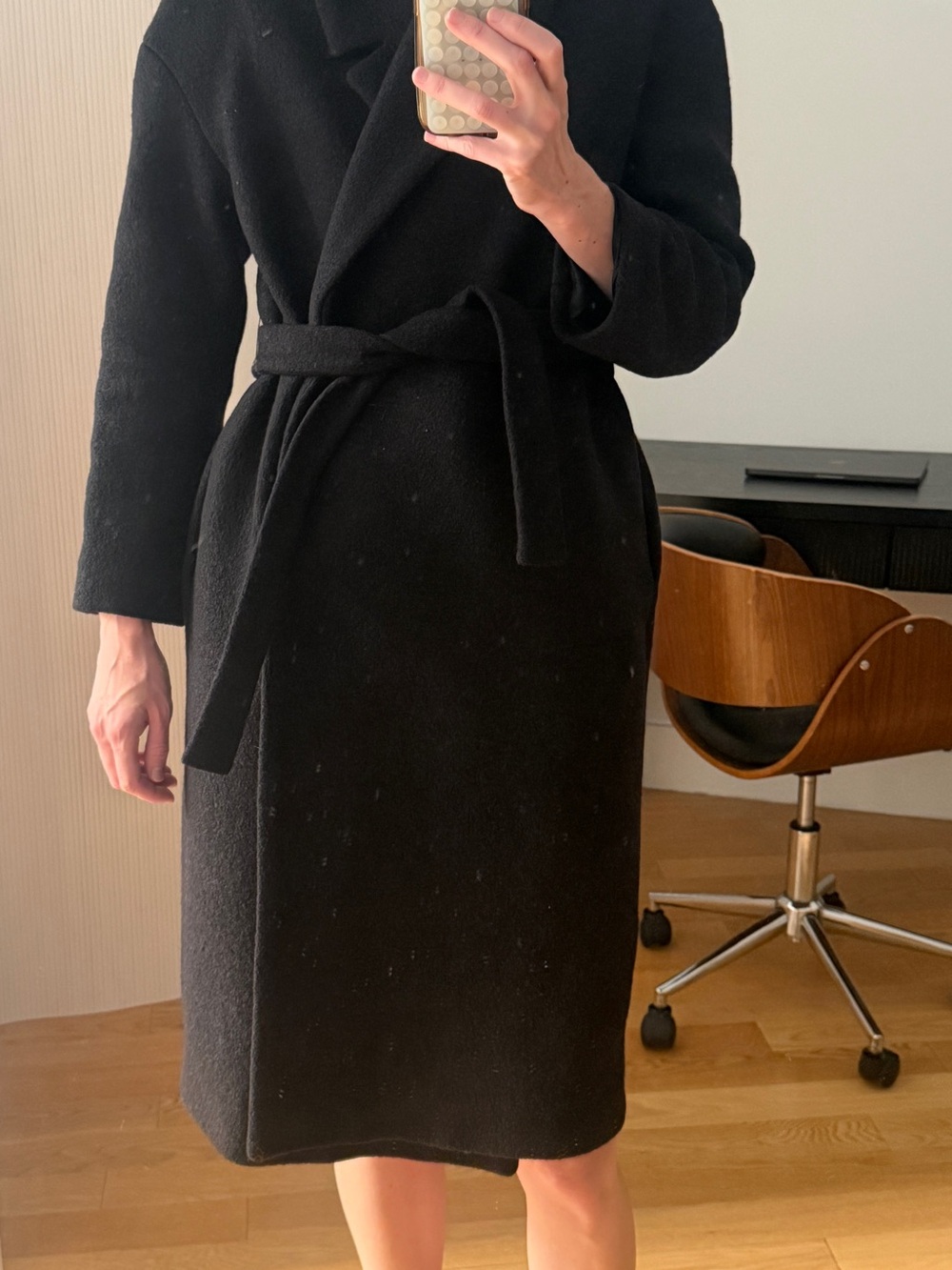COS Black Long-Sleeve Wrap Belted wool coat